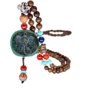 Long Necklace Handmade Turquoise Wood Beads Necklace for Women Fashion Trendy